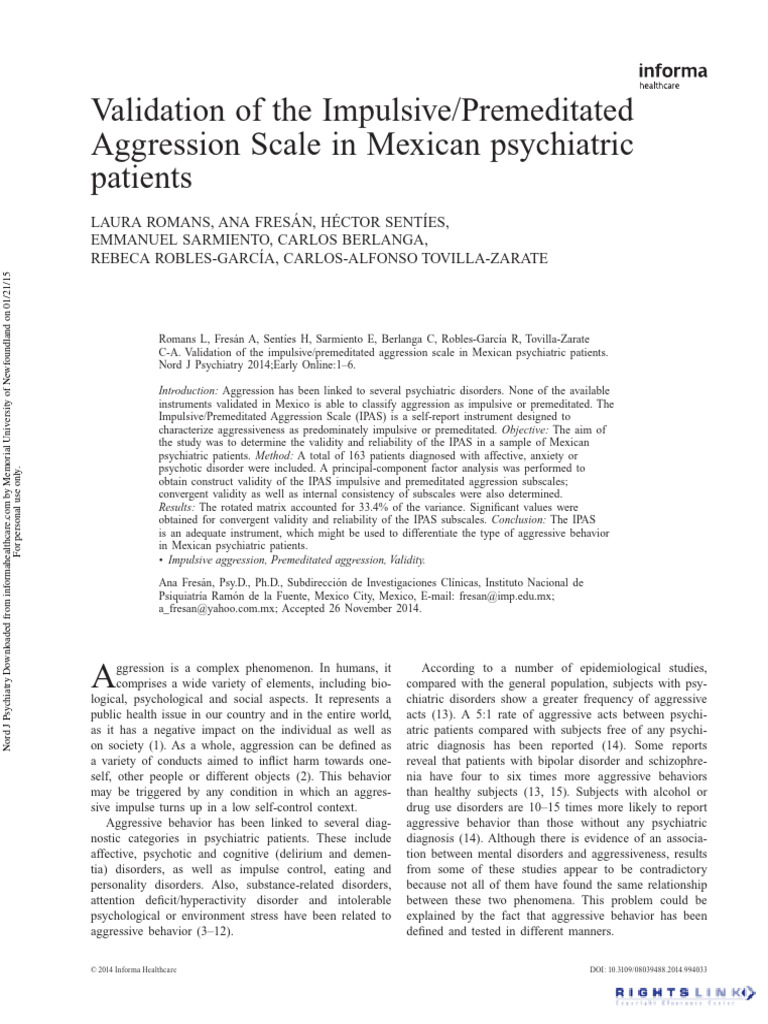 Validating Aggression Scale in Mexico | PDF | Mental Disorder | Impulsivity