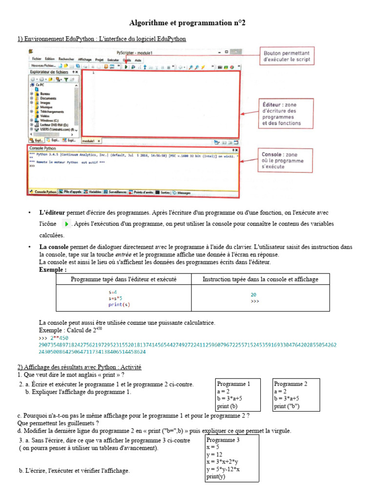 Introduction à EduPython et affichage en Python | PDF | Programme ...