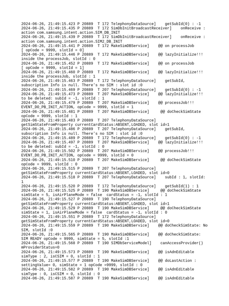 SIM Database Initialization Logs | PDF