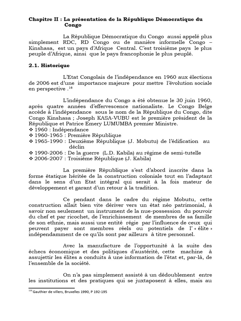 Histoire et État de la RDC depuis 1960 | PDF | République démocratique ...