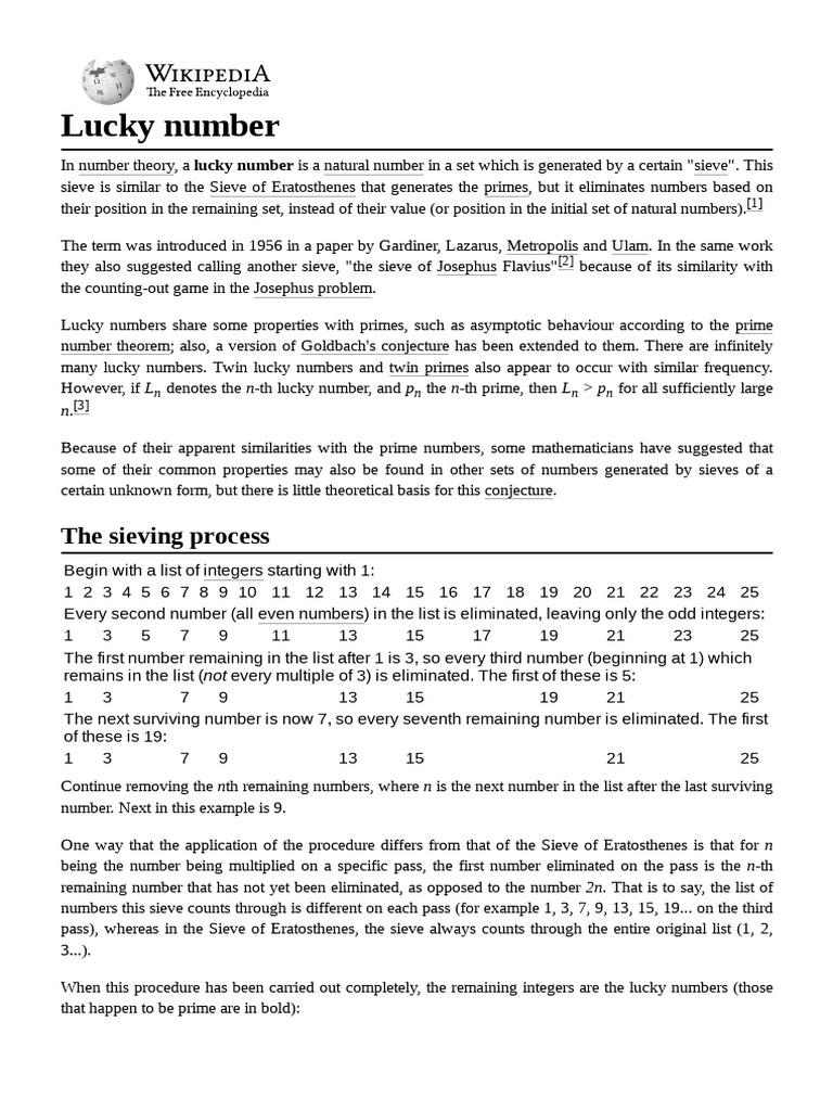 Lucky Numbers | Download Free PDF | Arithmetic | Numbers