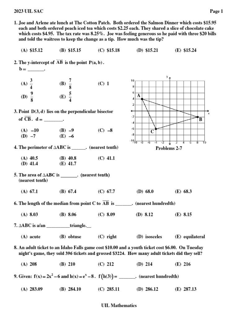 2023 UIL Mathematics Exam | PDF | Area | Student's T Test