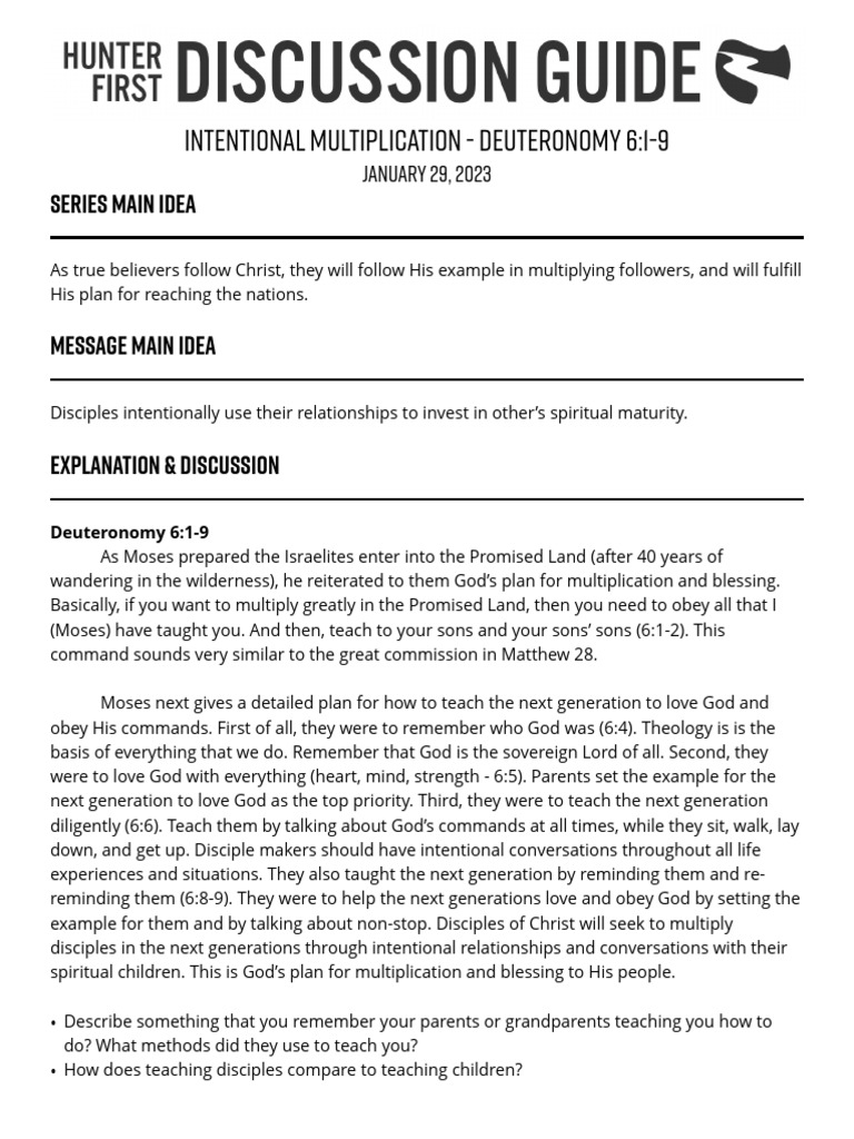 Intentional Multiplication - Deuteronomy 6.1-9 - Study Guide | PDF ...