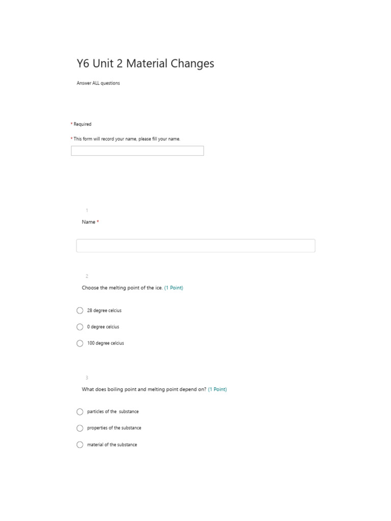 Year 6 Material Changes Assessment | PDF | Water | Nitric Acid