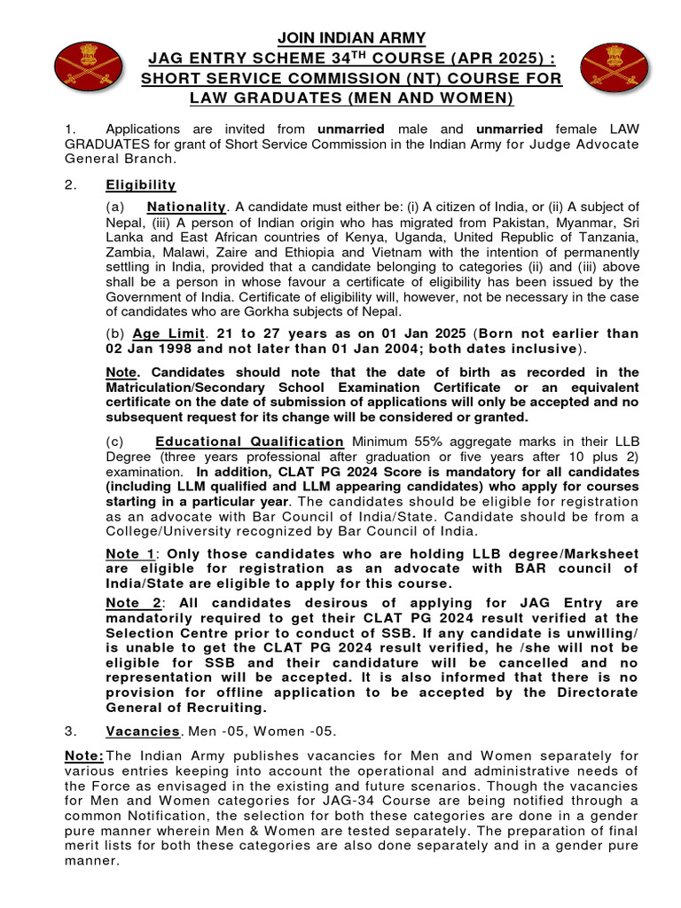 JAG Entry 2025: Application & Eligibility | PDF | Advocate | Expense