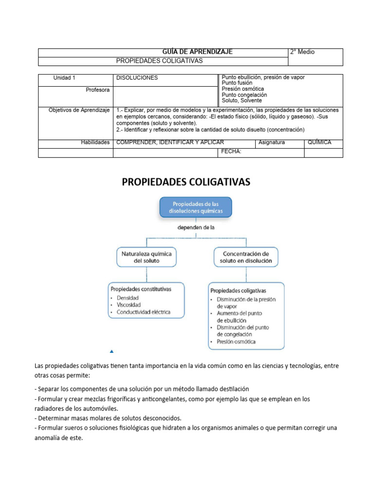 Guía Propiedades Coligativas 2023 | PDF | Líquidos | Fase (materia)