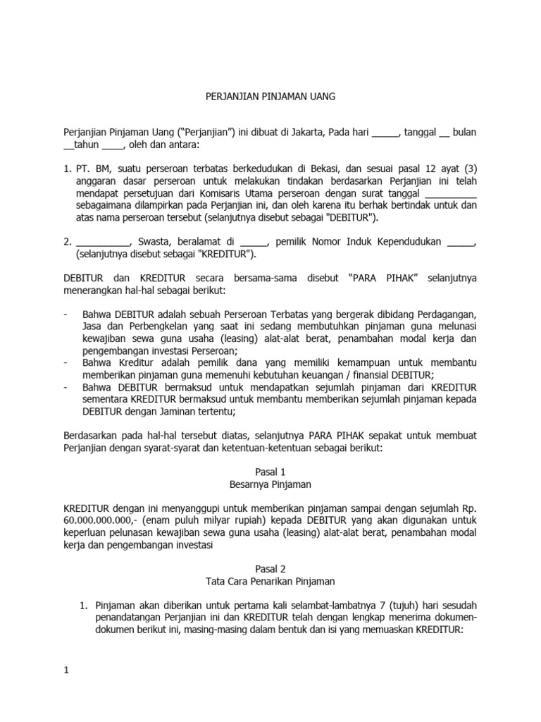 Perjanjian Hutang Piutang Dengan Jaminan Alat Berat Pdf