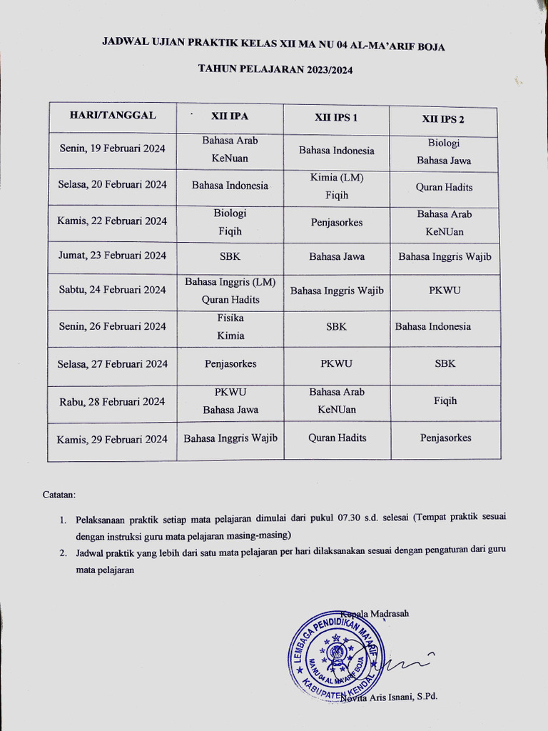 Jadwal Ujian Praktik 2024 Pdf
