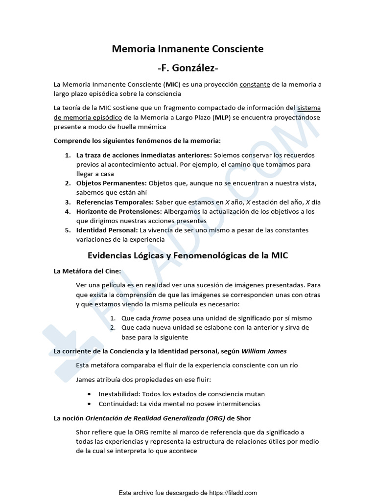 Teoría de la Memoria Inmanente Consciente | PDF | Memoria | Neurociencia