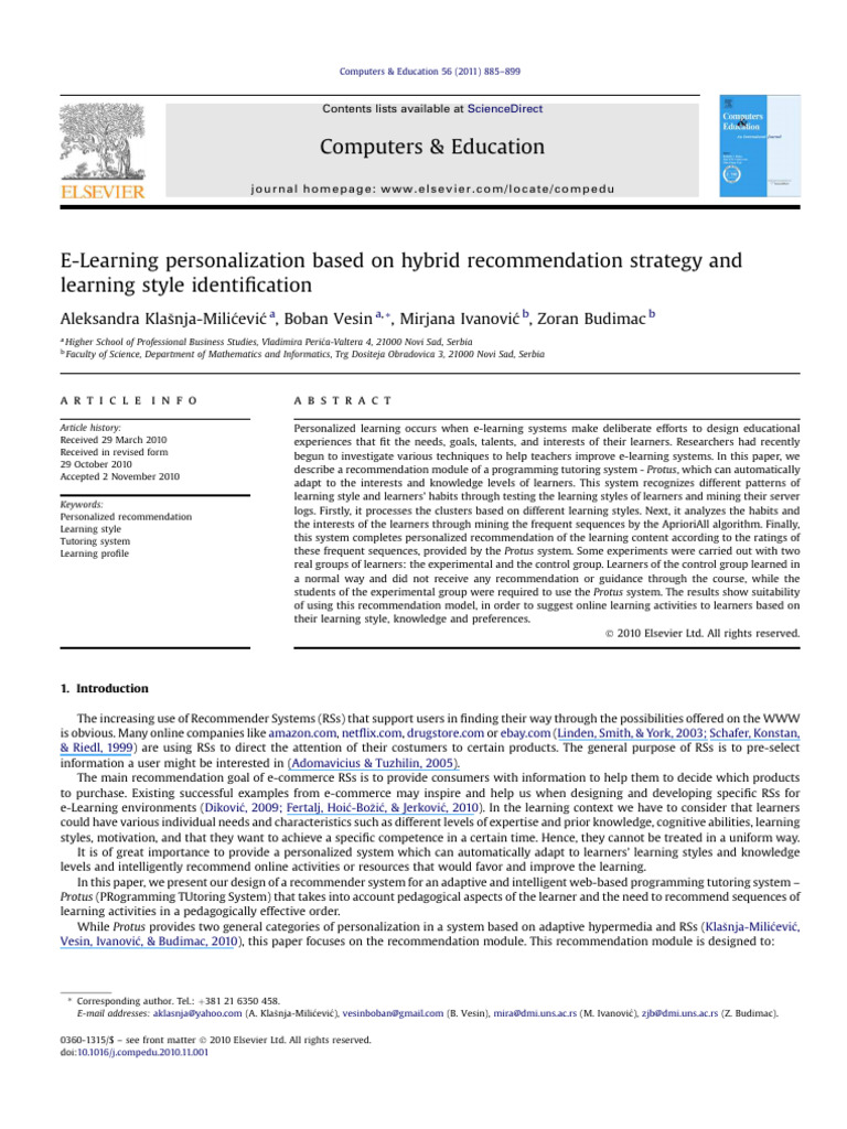 Personalized E-Learning via Hybrid Recommendations | PDF | Learning ...