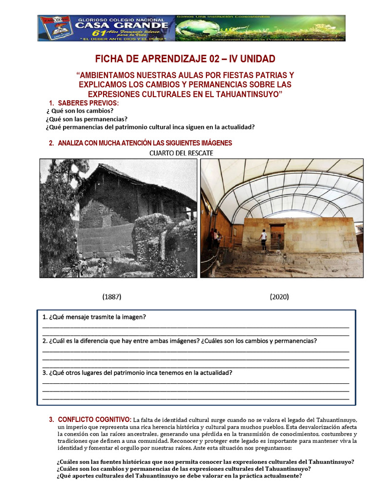 FICHA DE APRENDIZAJE N 02 - IV UNIDAD CCSS. 2° Grado | PDF | Imperio Inca