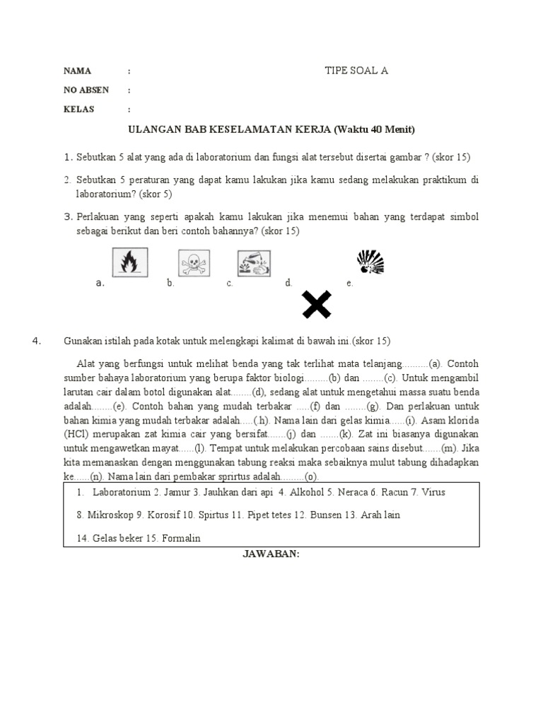 Contoh Soal Materi Keselamatan Kerja Di Laboratorium