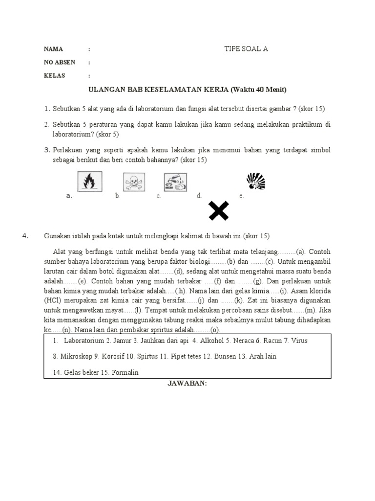 Soal Keselamatan Kerja Dilaboratorium Biologi Kls X