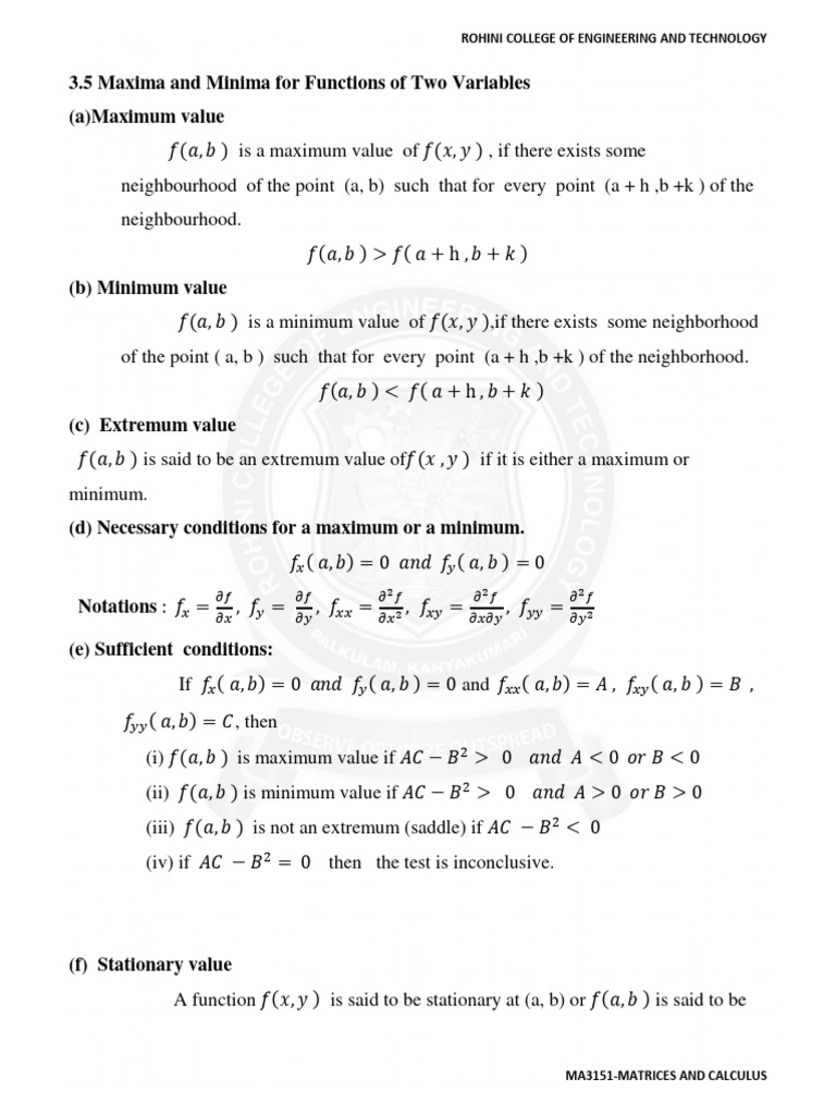Maxima and Minima in Calculus | PDF | Mathematical Analysis | Mathematics