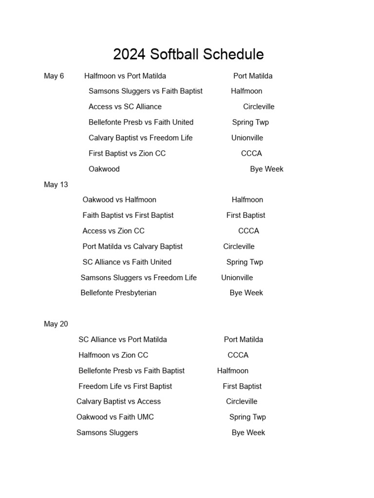 2024 Softball Schedule.docx Download Free PDF Abrahamic Religions Christian Theological