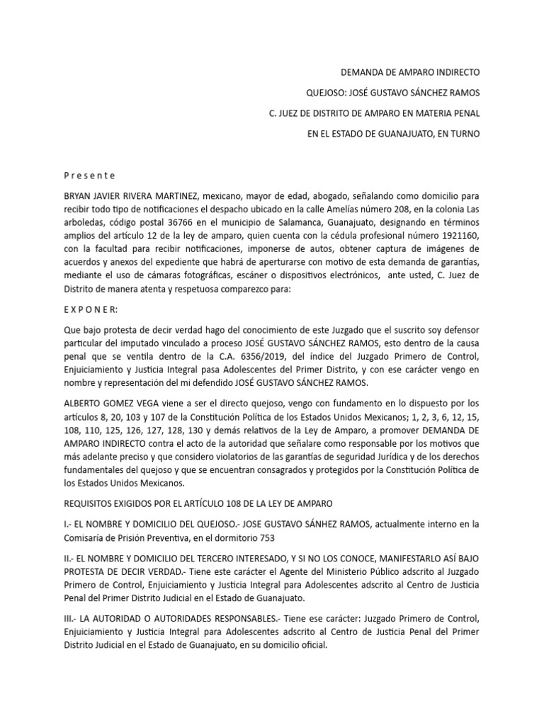 Demanda de Amparo Indirecto en Guanajuato | PDF | Derechos humanos ...
