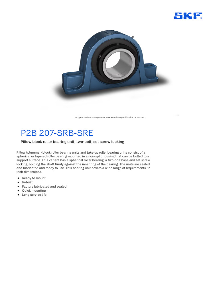 P2B 207-SRB-SRE Roller Bearing Unit | PDF | Bearing (Mechanical) | Screw