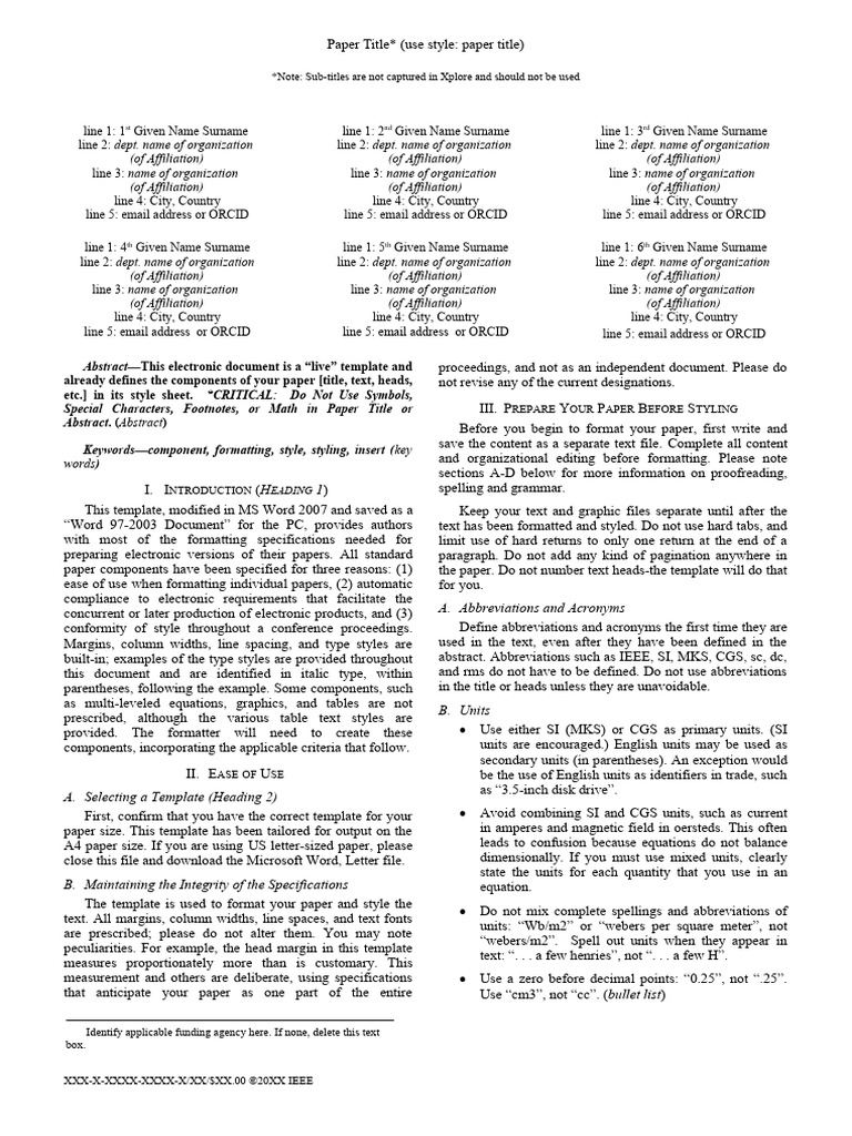 Paper Formatting Template Guide | PDF | International System Of Units ...