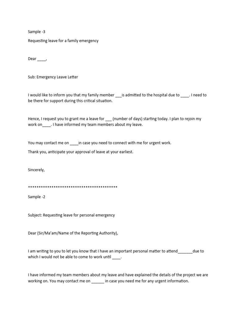 how to write mail to manager for emergency leave