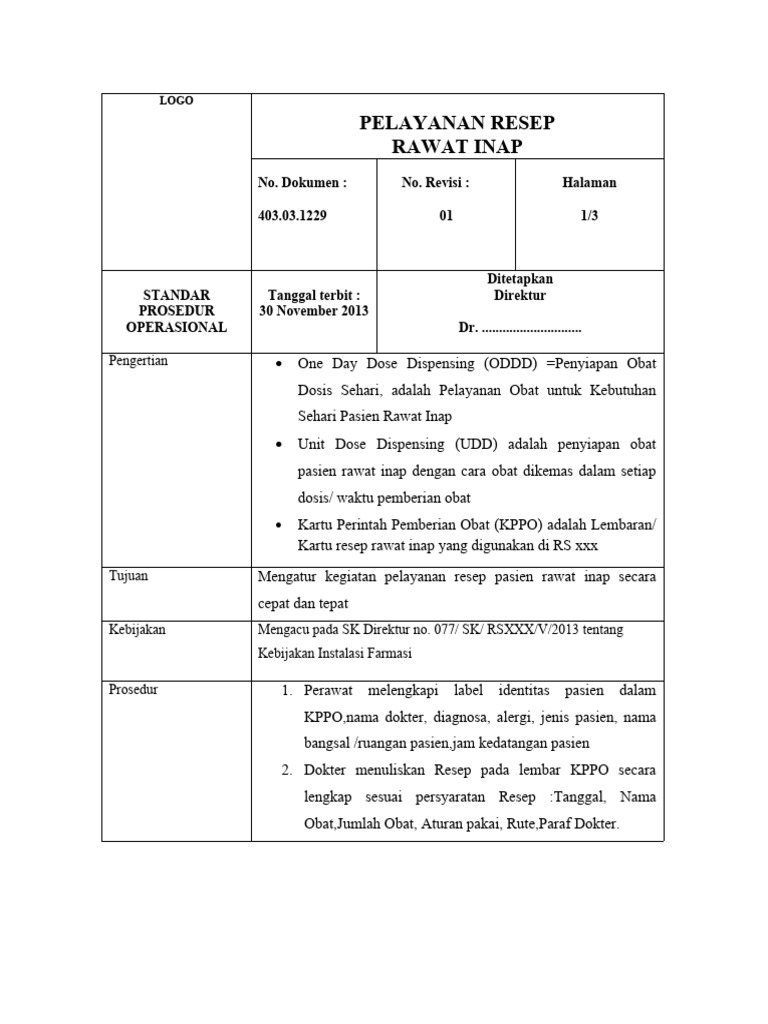 Prosedur Pelayanan Resep Rawat Inap | PDF | Sains & Matematika