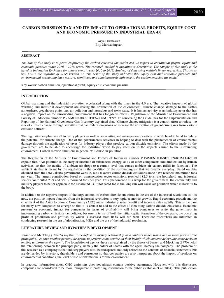 Carbon Emission Tax and Its Impact To Operational Profits, Equity Cost ...
