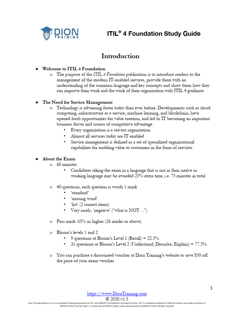 ITIL 4 Foundation Study Guide Overview | PDF | Risk | Feedback