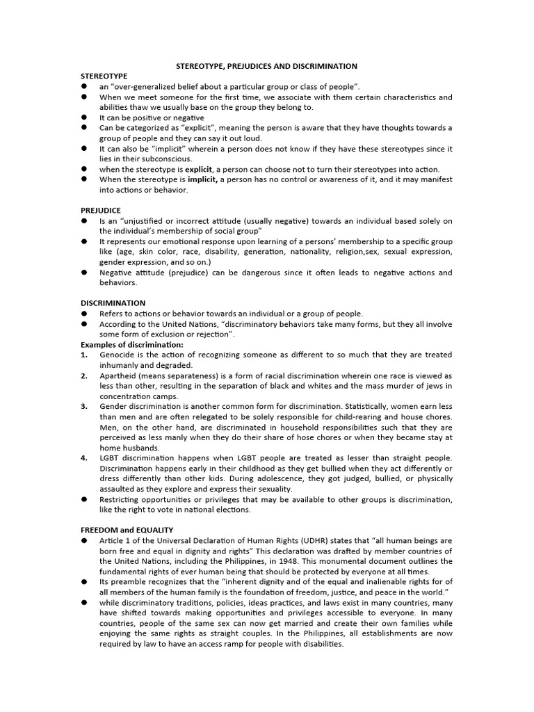 Understanding Stereotypes and Discrimination | PDF | Discrimination ...