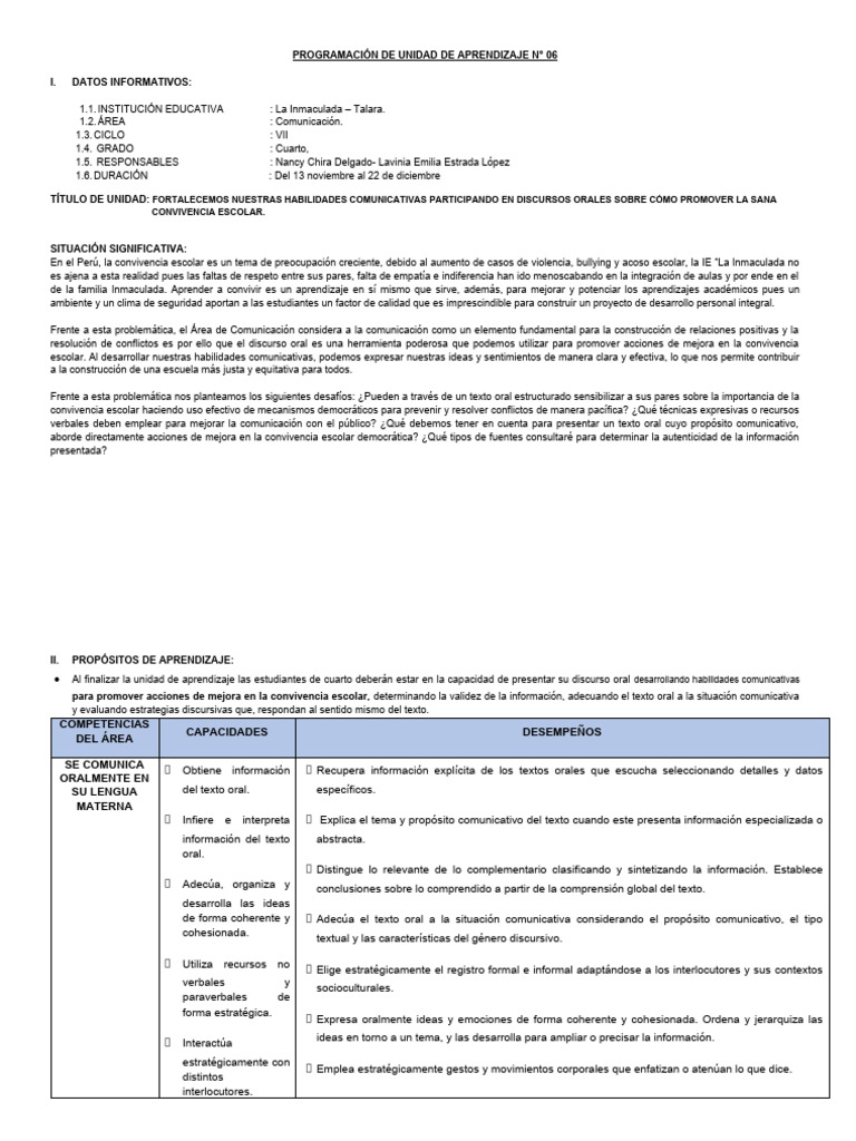 VI-UNIDAD DE APRENDIZAJE. 4to 2023 | PDF | Aprendizaje | Evaluación