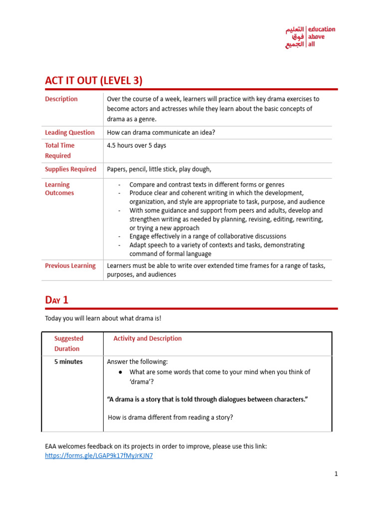 Act It Out (Level 3) | PDF | Learning | Genre