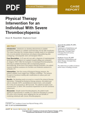 Physical Therapy Intervention for an Individual With Severe Thrombocytopenia