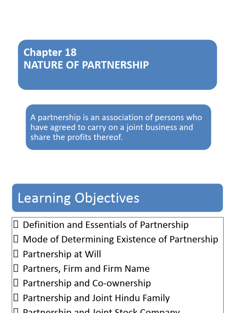 Chapter 18 Nature Of Partnership Pdf Partnership Law Of Agency