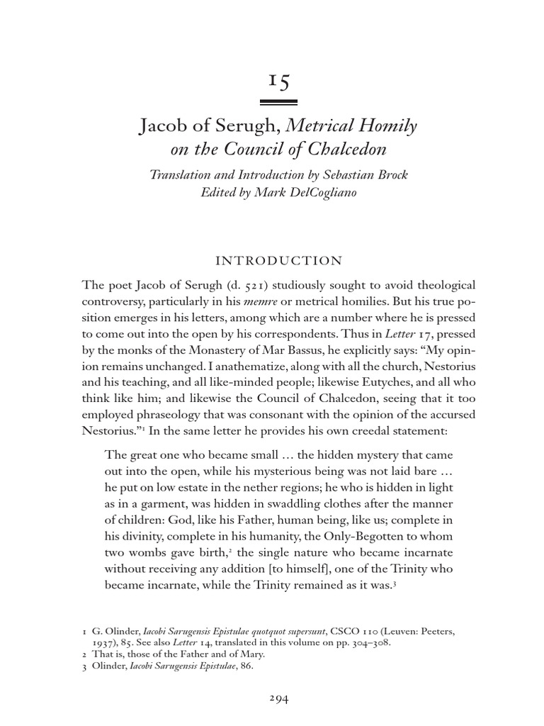 Jacob of Serugh Letter 15 Metrical Homily On The Council of Chalcedon ...
