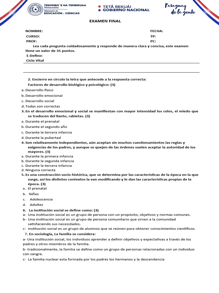Examen Final de Desarrollo Humano y Estilos | PDF | Escritores ...