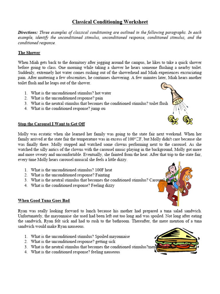 Classical Conditioning Examples Worksheet | PDF | Classical ...