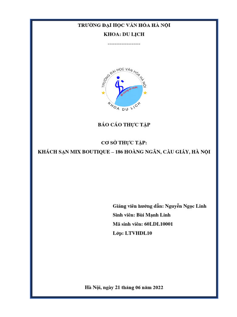 123doc Bao Cao Thuc Tap 2022 Khach San Mix Boutique | PDF