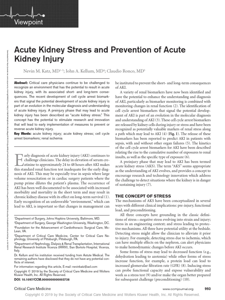 Acute Kidney Stress and AKI Prevention | PDF | Kidney | Sepsis