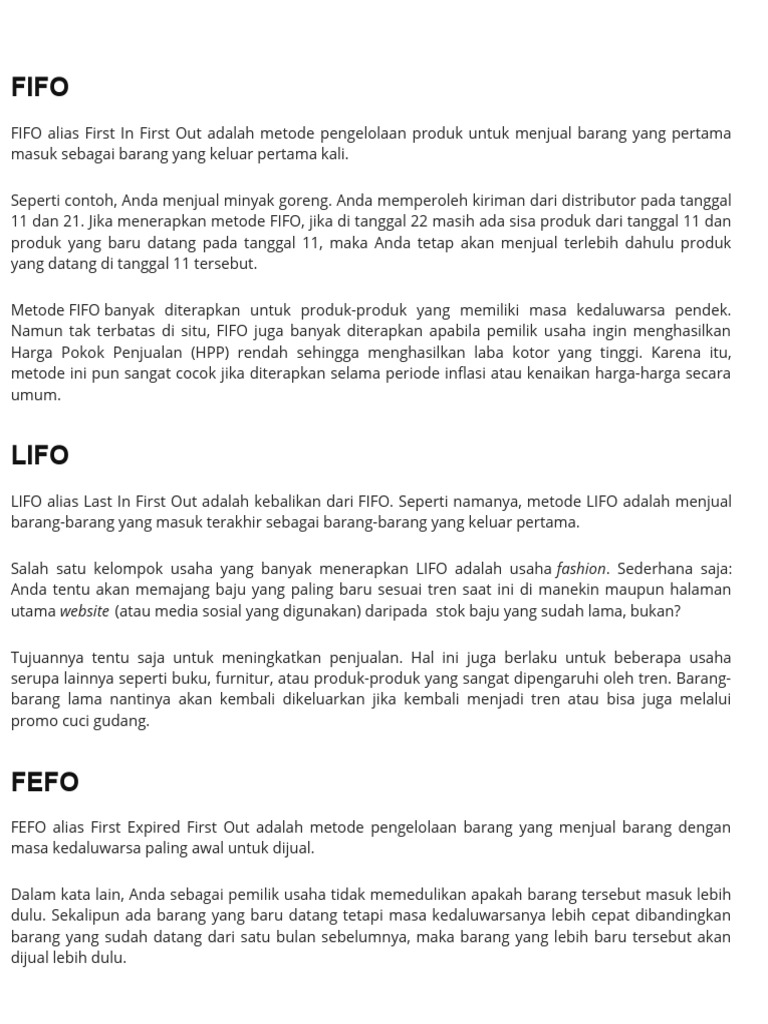 Metode FIFO dalam Pengelolaan Barang | PDF | Pengelolaan Keuangan & Uang
