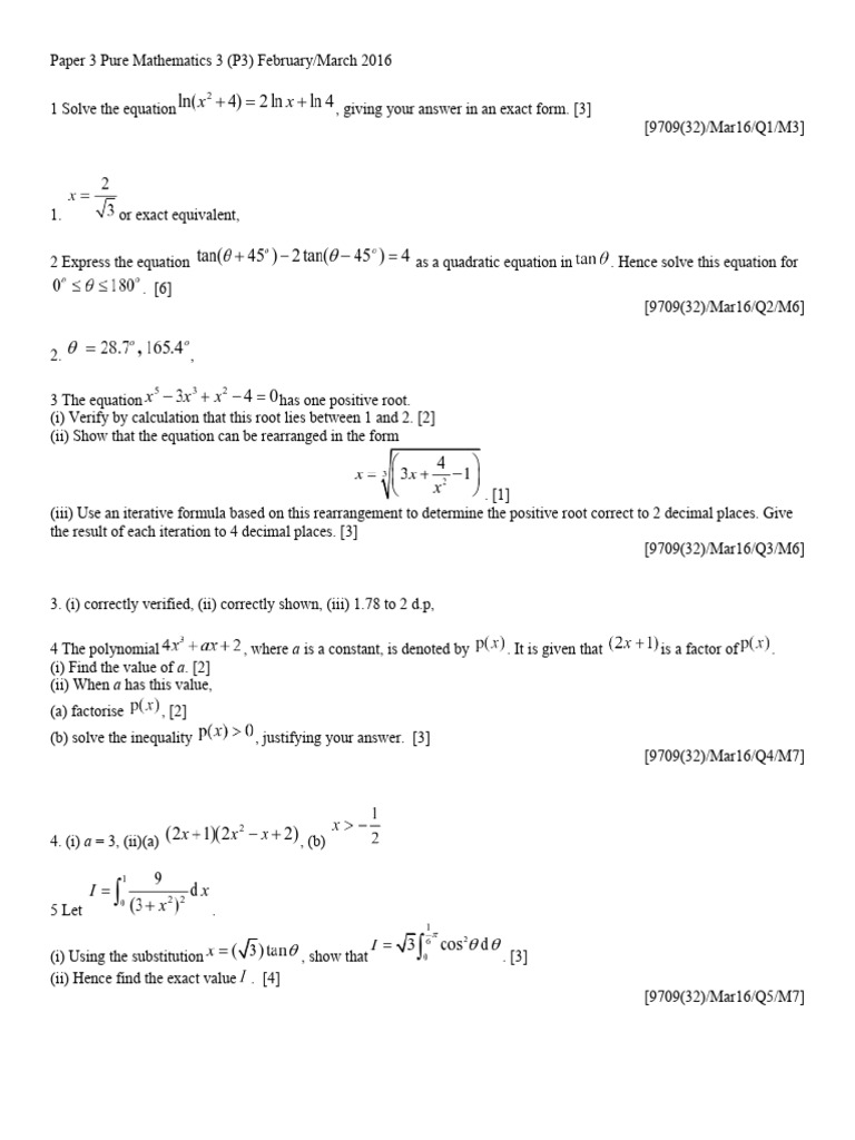 March 2016 P3 | PDF | Equations | Complex Number