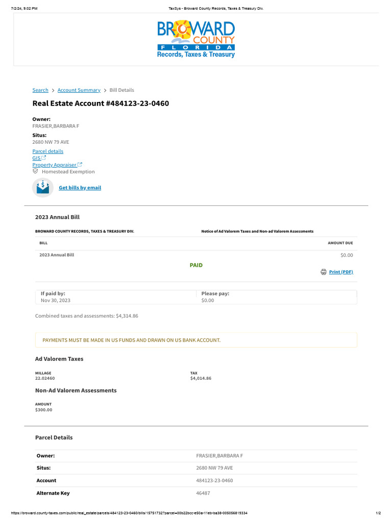 TaxSys Broward County Records, Taxes & Treasury Div PDF Property