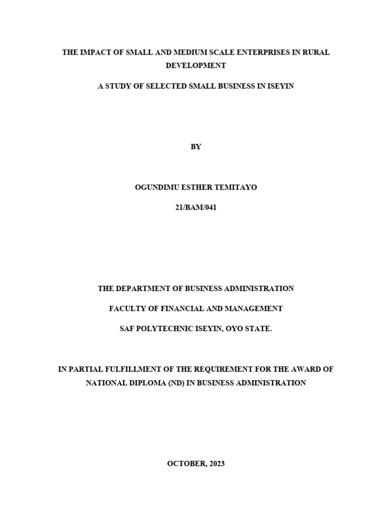 SMEs' Role in Rural Development Iseyin | PDF | Small And Medium Sized ...