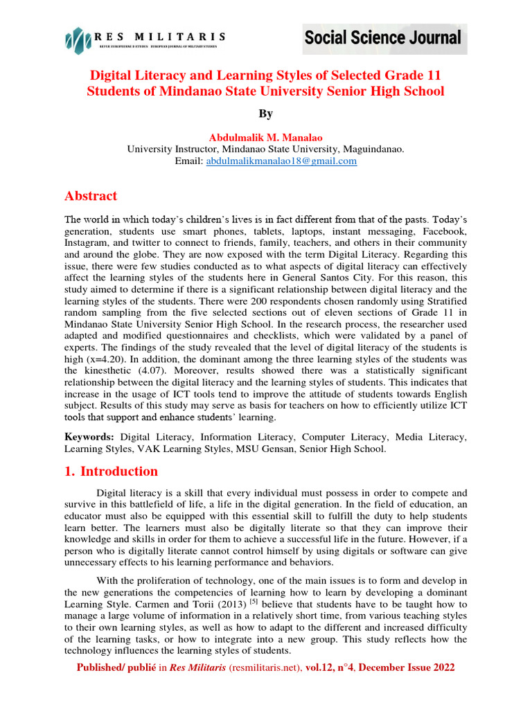 Digital Literacy and Learning Styles in MSU | PDF | Learning Styles ...
