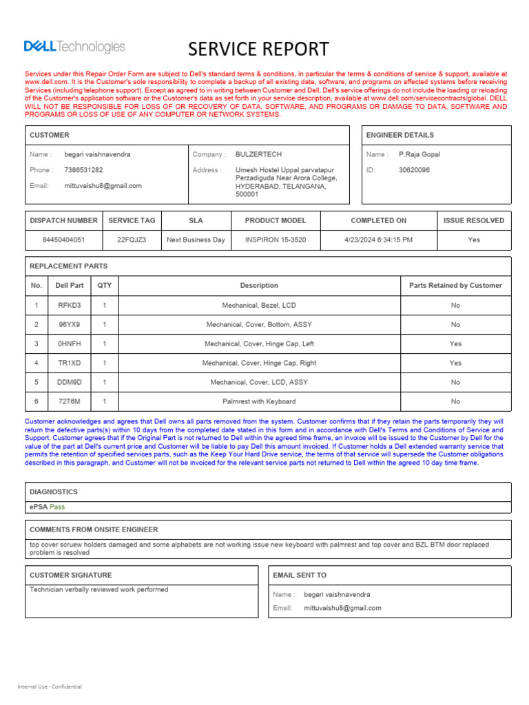 Service Report 84450404051 20240423 | PDF | Information Technology ...