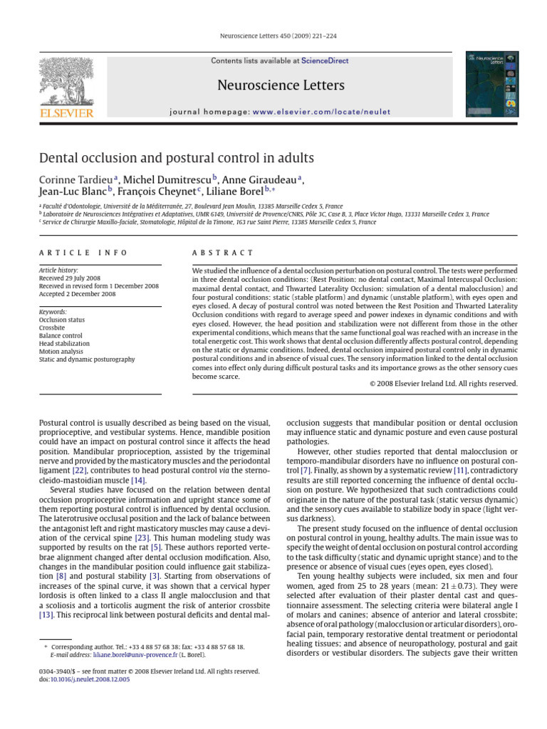 Dental Occlusion and Postural Control in | PDF | Analysis Of Variance