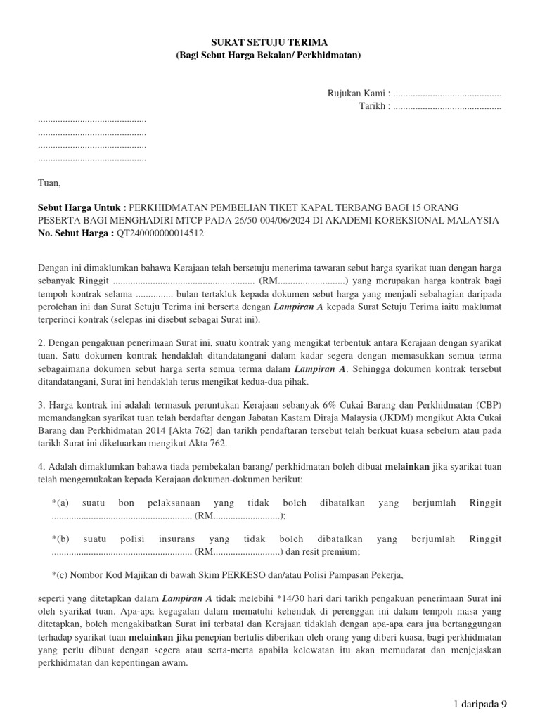 08 Sampel Surat Setuju Terima | PDF
