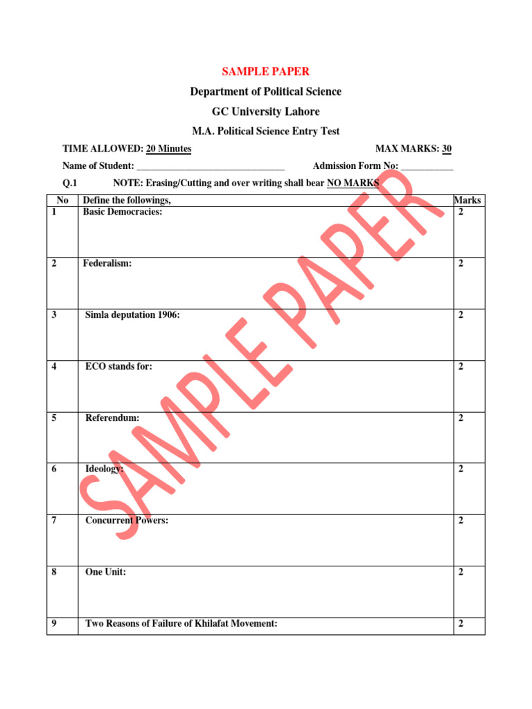 MA Entry Test Sample Paper | PDF | Pakistan | Government
