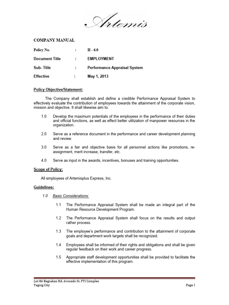 CC - Ii-6.0 Employment - Performance Appraisal System | PDF ...