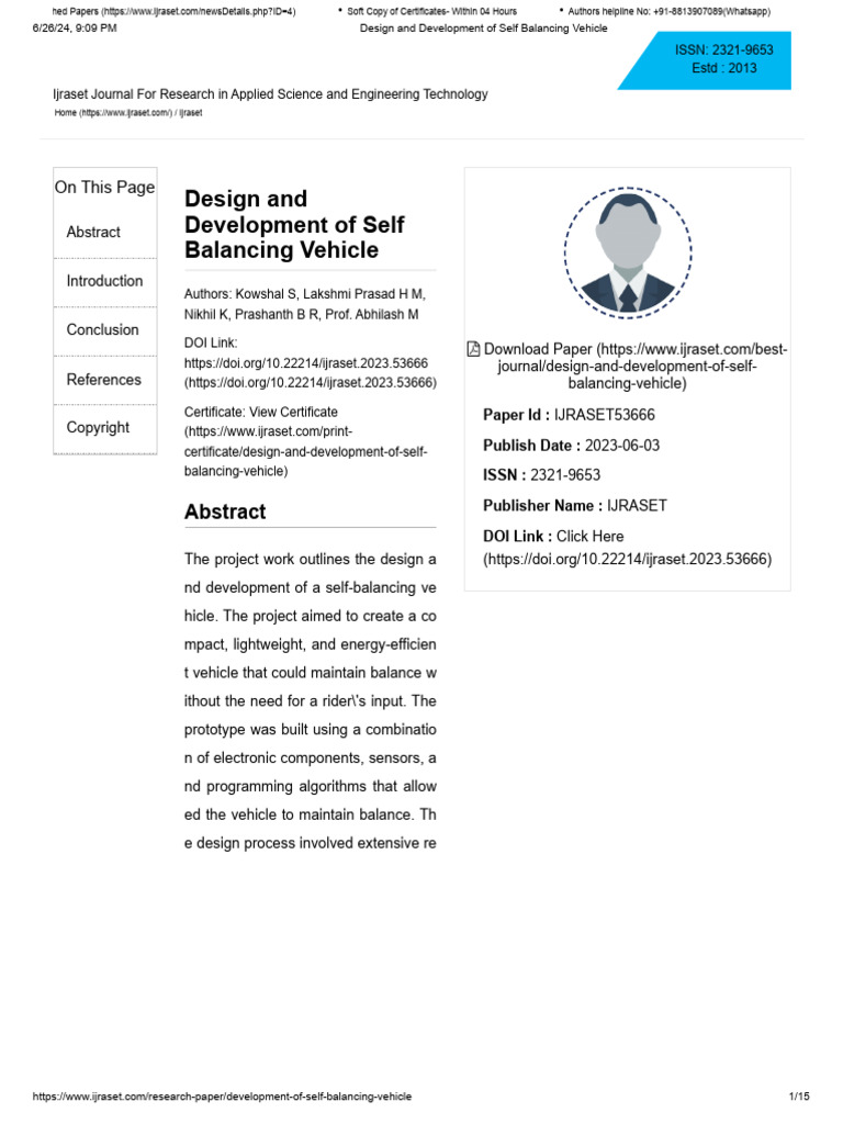 Self-Balancing Vehicle Design Project | PDF | Gyroscope | Transport