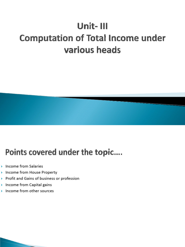 Unit III - Heads of Income | PDF | Capital Gains Tax | Income Tax