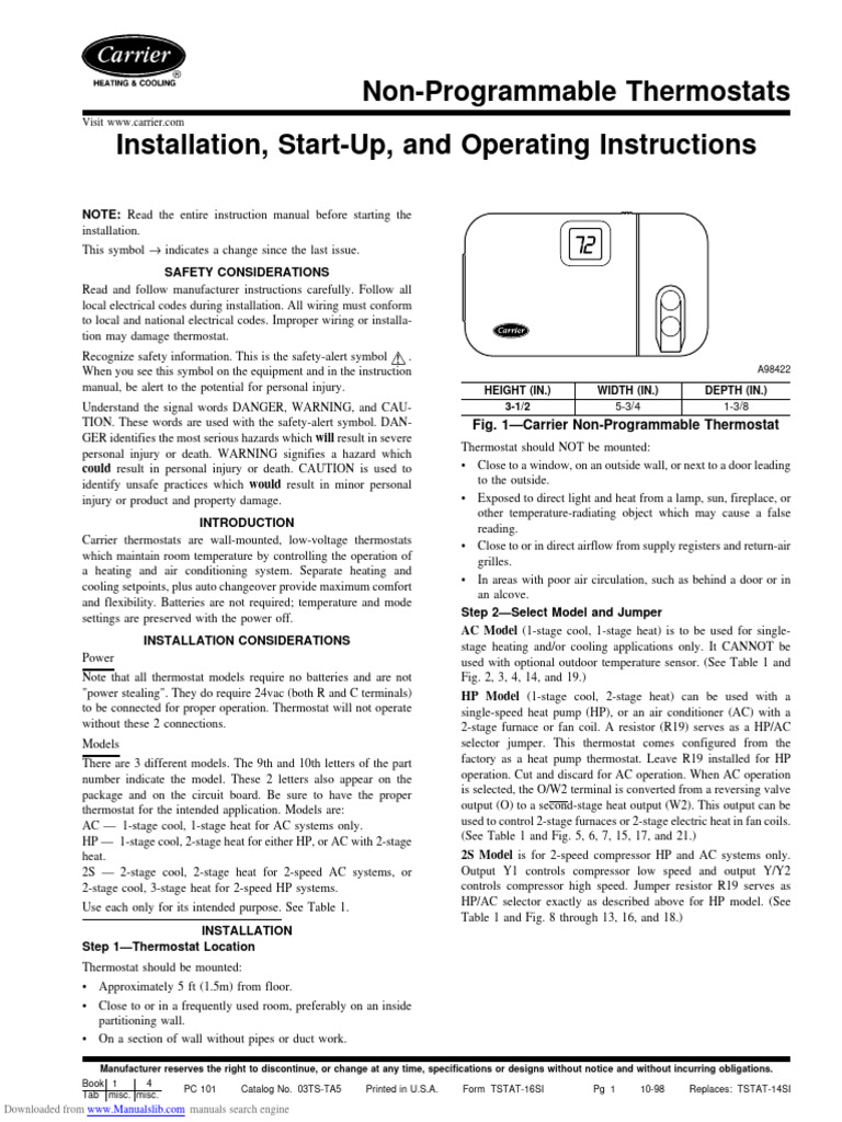 Non-Programmable Thermostat Guide | PDF | Thermostat | Electrical Connector
