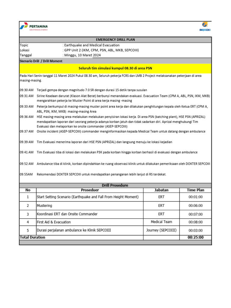 Emergency Drill Report Gpp2 Lumut Balai Project Pdf